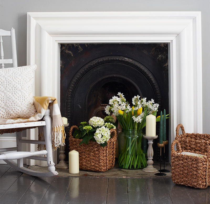 Decoración chimenea con plantas