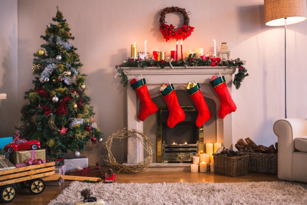 Calcetines en la chimenea. Navidad